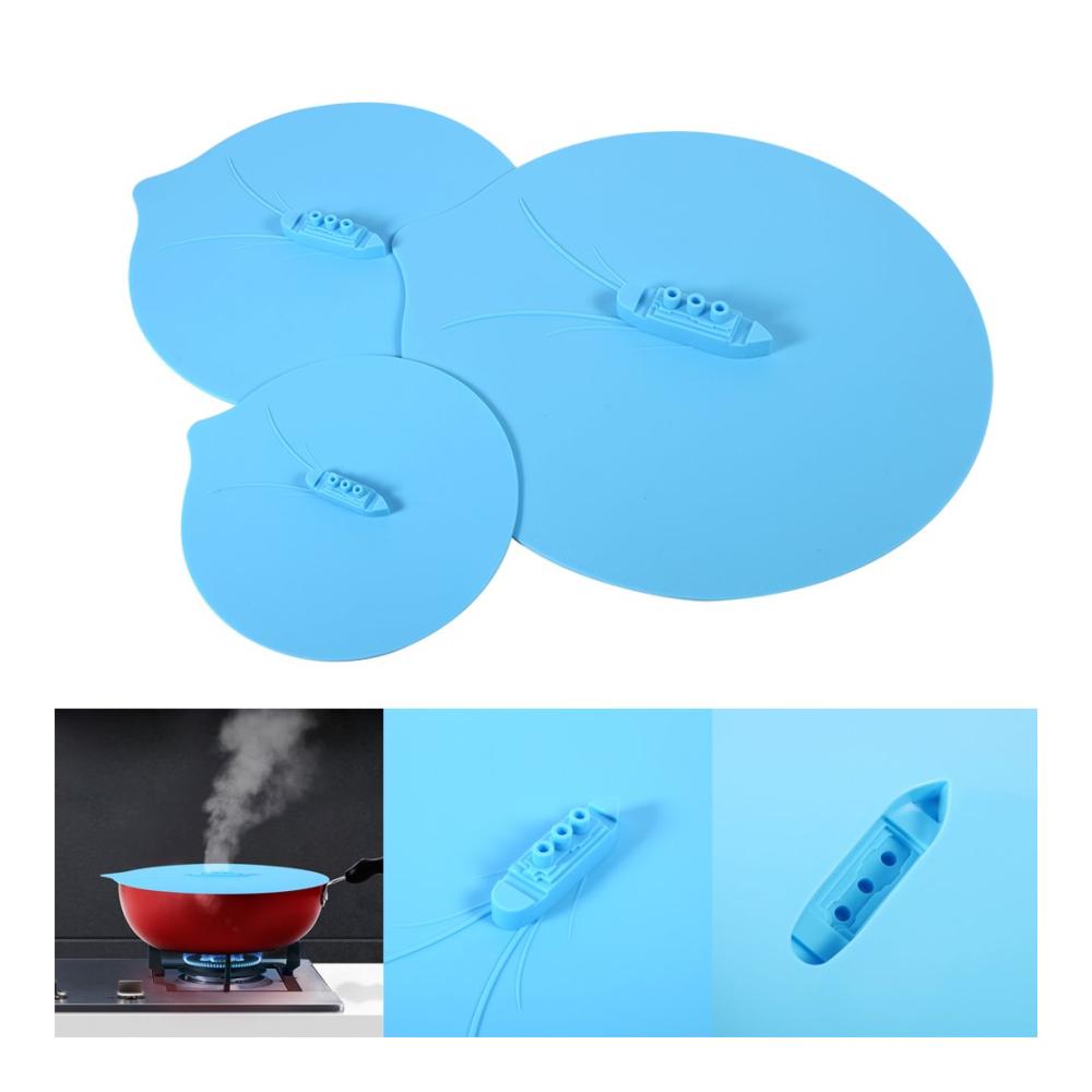 Entdecken Sie die Vielseitigkeit Silikondeckel Set - 3er Pack Dichtungsabdeckungen im Dampfschiff-Design für Topf Becher und mehr - Küchenhelfer in Blau