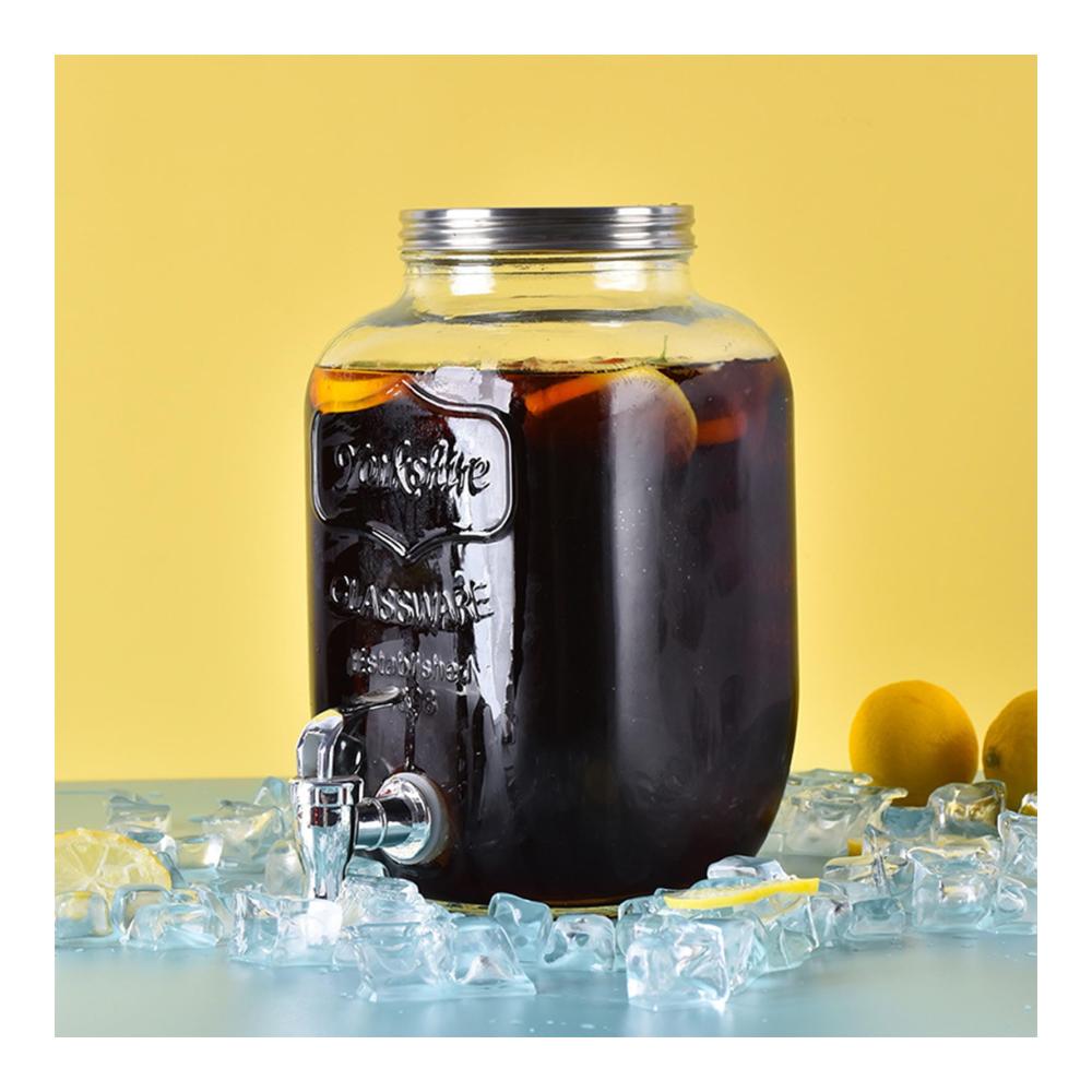 Genießen Sie erfrischende Getränke mit Stil! Glas-Getränkespender & Wasserspender mit Edelstahldeckel 4 Liter Fassungsvermögen. Inklusive Ständer für Partys Hochzeiten und mehr. Ideal für Limonaden Eistee Eisgetränke und Kombucha