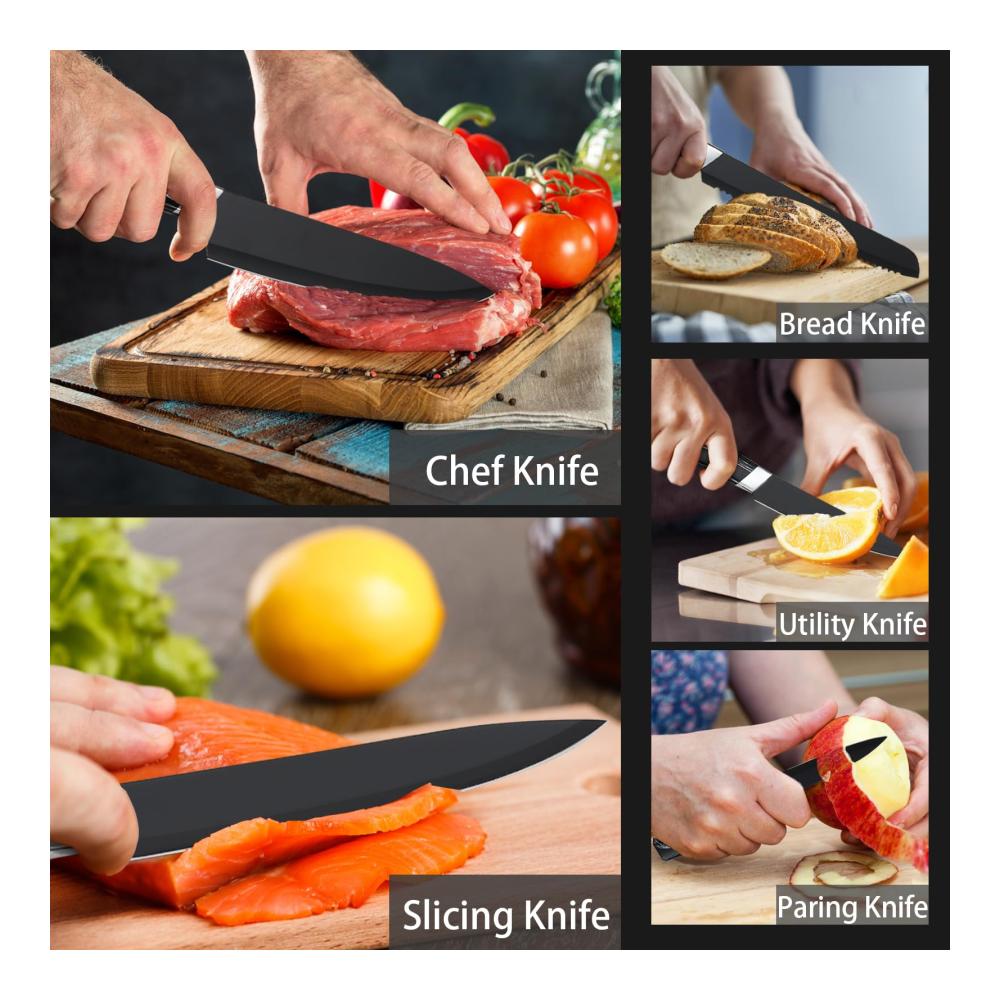 Professionelles Küchenmesserset - 5-teiliges Edelstahl Kochmesser-Set inkl. Gemüsemesser Schälmesser Schneidemesser & Brotmesser - Ergonomischer Griff - Rostfrei & Spülmaschinenfest