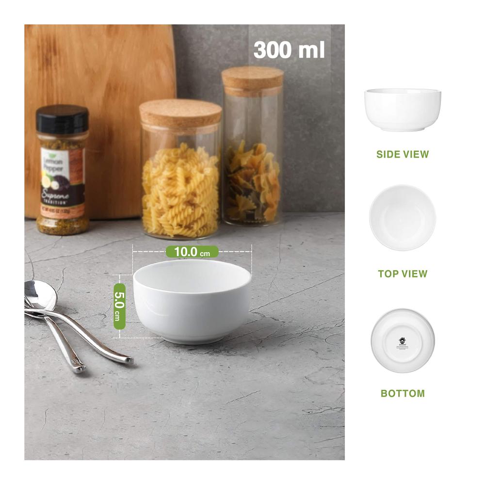 Entdecken Sie den Genuss mit unserem Dessertschalen 6er Set - Weiße Keramikschalen (300ml Φ10.5cm). Perfekt für Müsli Eiscreme Reis und mehr! Stilvolles Design mikrowellengeeignet - Ein ideales Geschenk für Genießer