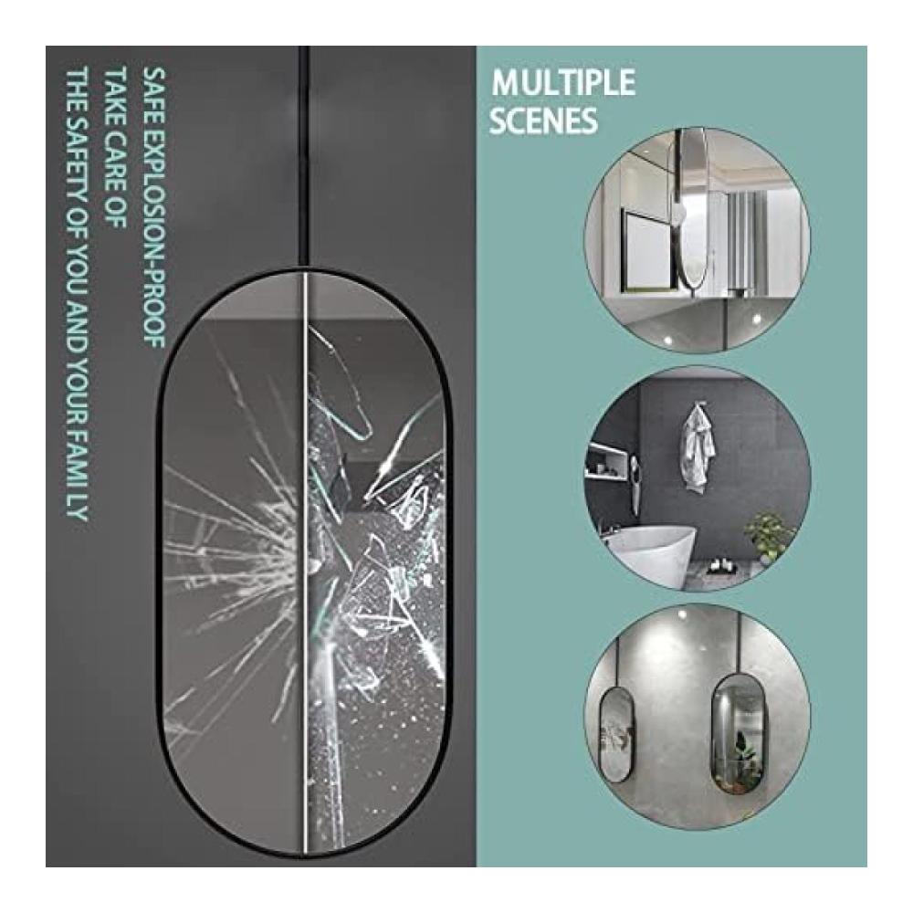 Erleben Sie Eleganz und Praktikabilität mit unserem Ovalen Rasierspiegel - Schwarzer Metallrahmen Hängend oder an der Wand im Badezimmer Schlafzimmer oder Waschraum. Perfekt für Make-up und Kosmetik verleihen Sie Ihrem Raum einen Hauch von Luxus