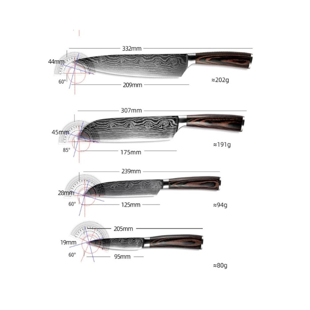 Premium Küchenmesserset aus 9 hochwertigen Edelstahlmessern - inklusive Santoku Nakiri Chefmesser und mehr für müheloses Schneiden und Zubereiten - stilvoll und funktional (Farbe 9-teilig