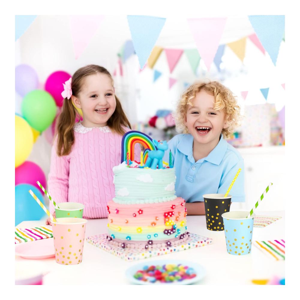 Fanshiontide 60 Stück Einweg Pappbecher 250ml Gold Dot Partybecher für Kinder DIY Partys – Perfekt für Kaffee Tee und mehr