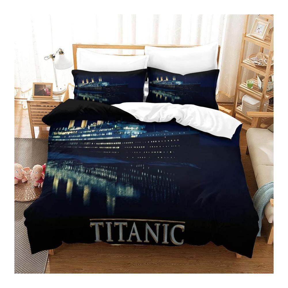 3D Movie Bettwäsche Set - Jack und Rose Titanic Motiv - Mikrofaser Bettbezug und Kissenbezüge - Weiches Bettwäsche-Set für Kinder und Erwachsene - Doppelbettgröße 200x200cm - Mit Re