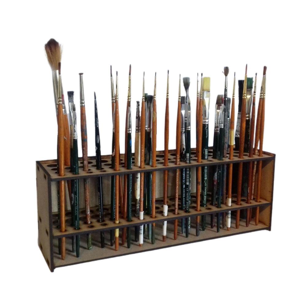 Organisieren Sie Ihre Pinselsammlung mit Stil! 67-Loch Pinselhalter aus Holz für Make-up und Kunst. Platzsparend und multifunktionaler Ständer für Ihren Schreibtisch
