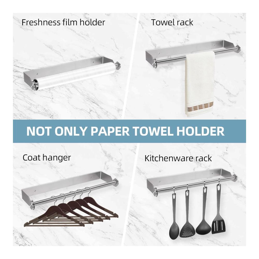 Küchenrollenhalter aus Edelstahl | Ohne Bohren | Wandmontage Halterung für Küchenrollen | Praktischer Papierrollenhalter | Platzsparender Küchenorganisator | Modernes Design | Silber