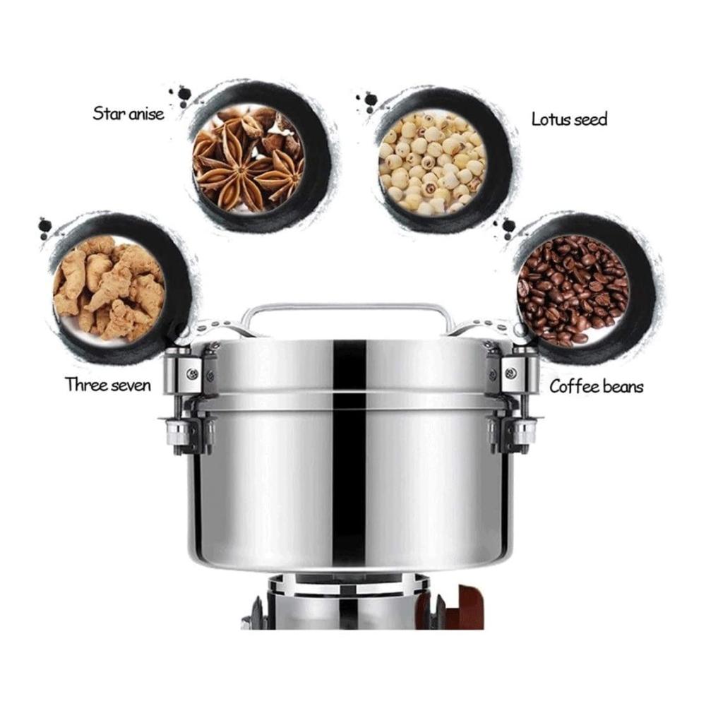 Elektrische Propellermühle 2.2 kW Hochleistungs-Mühle | Edelstahl Feinmühle für Haushalt & Gewerbe | 4500 g Kapazität | Trockenmühle & Brecher | 37-Pulvermühle | Schnelles Mahlen & Zerkleinern