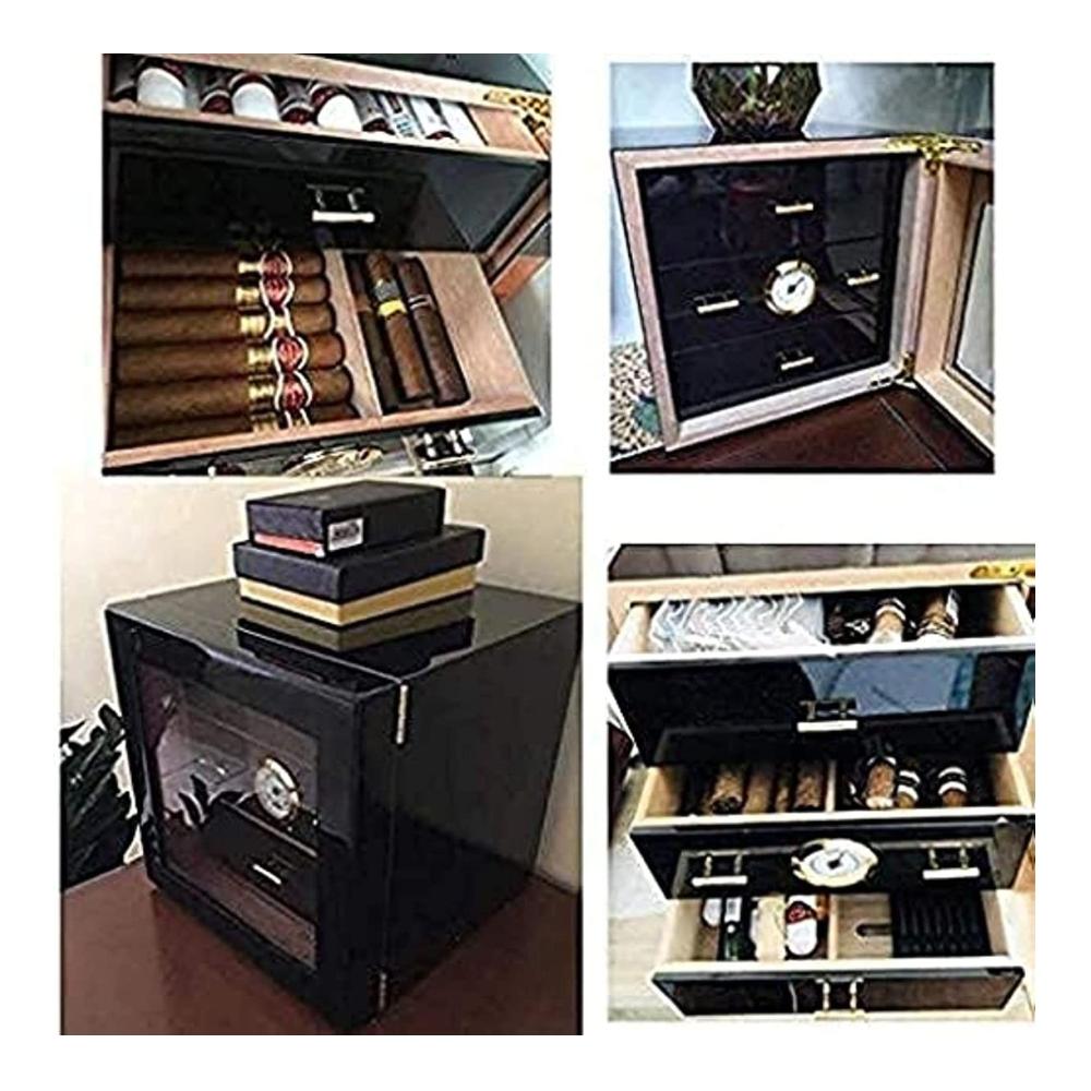 Premium Zigarren-Humidor-Schrank Spanisches Zedernholz 3 große Schubladen für 50 Zigarren mit Hygrometer und Luftbefeuchter - Luxuriöse Aufbewahrung für Ihren Genuss