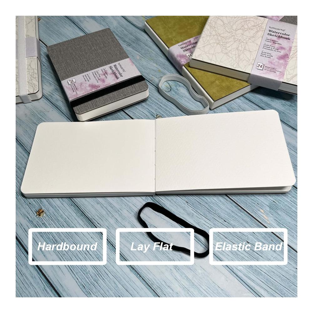 Tumuarta Aquarell Skizzenbuch 300 GSM | 100% Baumwolle | 10x15 cm | 24 Blatt - Feinkorn Papier | Säurefrei | Perfektes Aquarellbuch & Reiseskizzenbuch