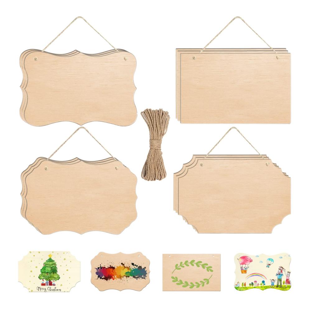Entdecken Sie die Naturschönheit mit 12 Unbehandelten Holzschildern! DIY-Hängeschilder mit Juteseil ideal zum Brandmalen Malen Schreiben und Dekorieren. Blanko Rechteckform mit 2 Löchern. Einzigartige Gestaltungsmöglichkeiten für kreative Köpfe