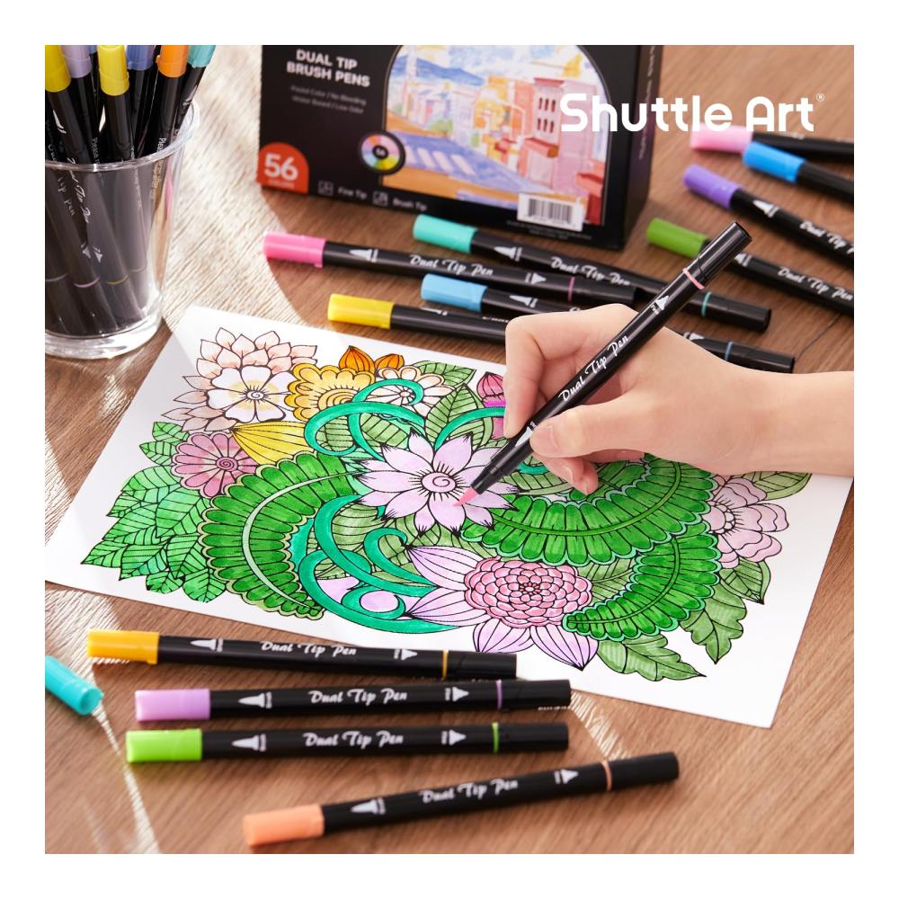 Entdecken Sie die Kreativität mit Shuttle Art 56 Pastellfarben Dual Brush Pen Art Marker - Feine und Pinselspitze für Kinder und Erwachsene - Ideal für Künstler Malbücher Kalligraph