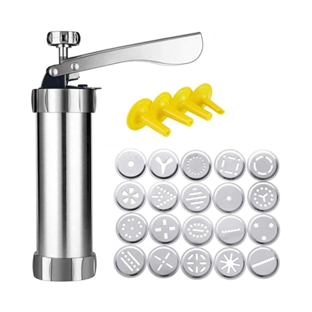 Professionelle Gebäckpresse Backen Sie mühelos perfekte Kekse! | Edelstahl-Kekspresse-Set mit 20 Spritzmustern und 4 Zuckerguss-Tipps für köstliche Kreationen