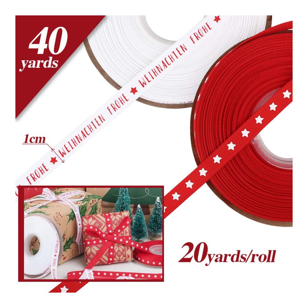 Verleihen Sie Ihrem Festglanz mit 4 Stilen 56.4m Weihnachts-Geschenkband-Set! Weihnachtsbänder Schleifenband Dekoband & Baumwollschnur in Rot Weiß & Gold für DIY Basteln & Handwerk. Frohe Weihnachten