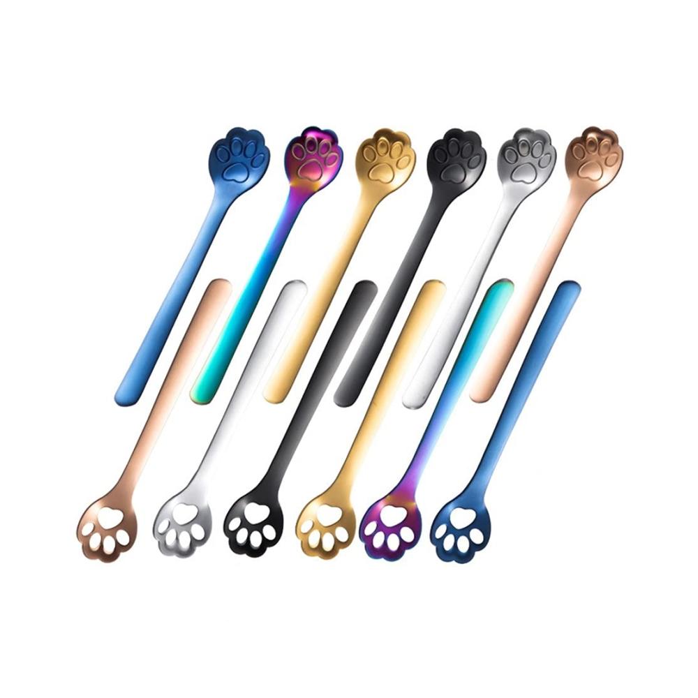 Besteckset Edelstahl Löffel Kreative Gold Hund Katze Pfote Klaue Hohl Rührer Löffel Tee Kaffee Dessert Löffel Nette Küchenwerkzeuge Besteckset für die Heimküche - Hochwertiges Roségold-Set inklusive Tiermotiven - Perfekt für Haustierliebhaber und stilvolle Tischdekoration