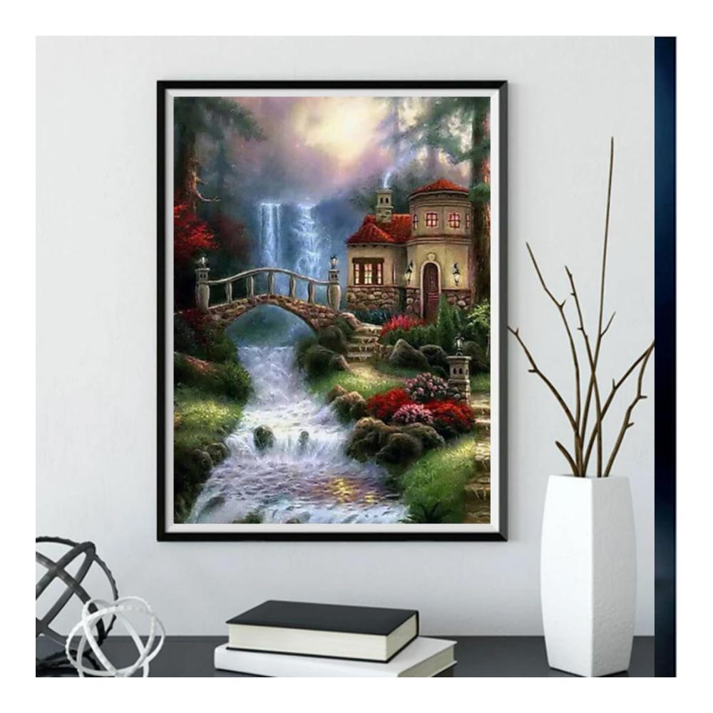 5D Diamant Malerei Bausätze für Erwachsene & Kinder - Wasserfall & Fluss Motiv - DIY Malen Set mit Round Diamanten - Kristall Strass Nach Zahlen Kunst - Ideal für Home Dekor - 40x50cm