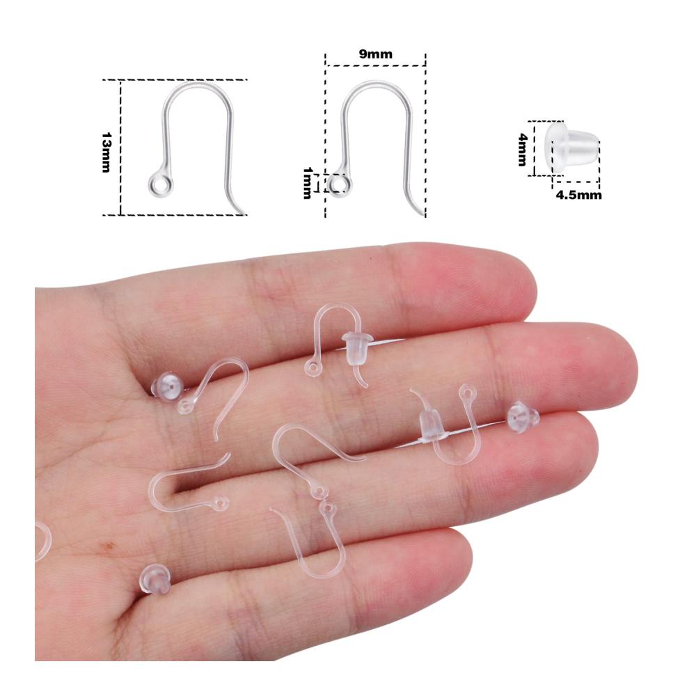 100er Set Ohrhaken & Stopfen für DIY-Schmuck Transparente Kunststoff Ohrringhaken mit Schlaufen & Ohrstopfen - Ideal für Eigenkreationen & Bastelfans