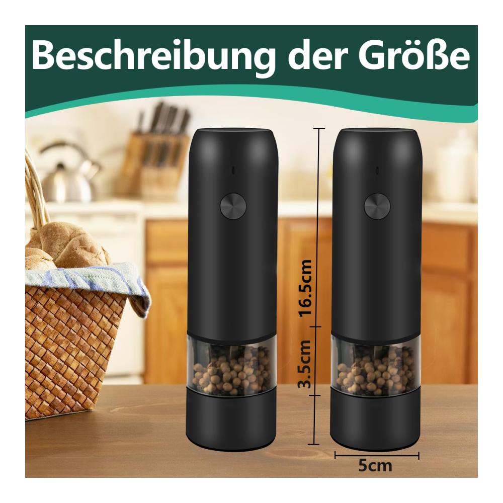 Braoses Elektrische Pfeffermühlen Set USB Aufladbar - Automatischer Betrieb LED-Licht Einhandbedienung - Keramikmahlwerk Verstellbare Grobkörnigkeit - Modernes Design für Küche und Tisch