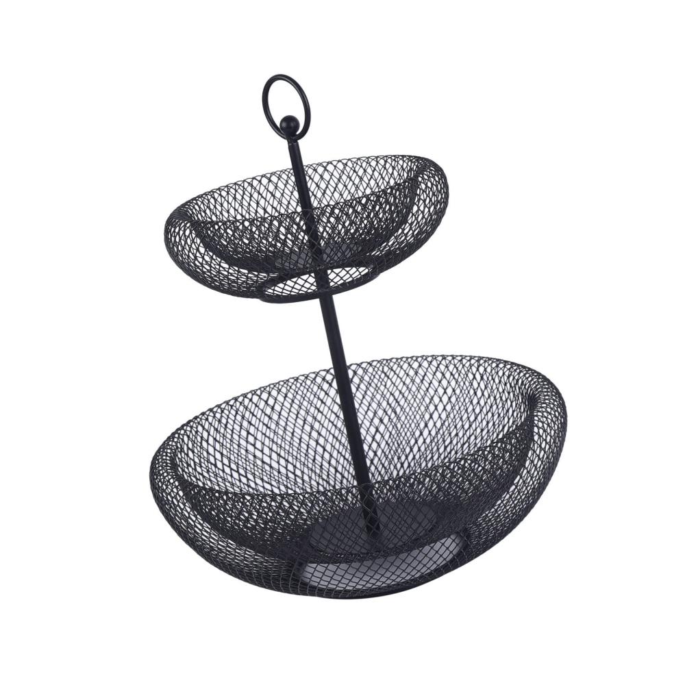 Froulaland Premium Obstkorb 2 Etagen – Stilvolle Obstschale mit Metallgestell – Küchen Dekor in Schwarz/Gold – Praktische Aufbewahrung für Früchte – Modernes Design für Ihre Küche