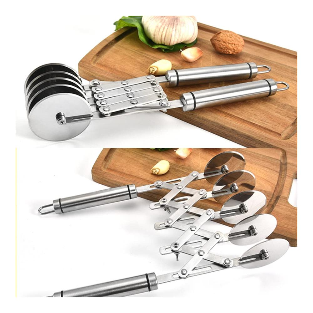 Entdecken Sie müheloses Schneiden mit unserem hochwertigen Pizzaschneider! 5-Rad-Design für präzise Teig- und Gebäckteilung. Robuster Edelstahl bequemer Griff - der perfekte Küchenhelfer