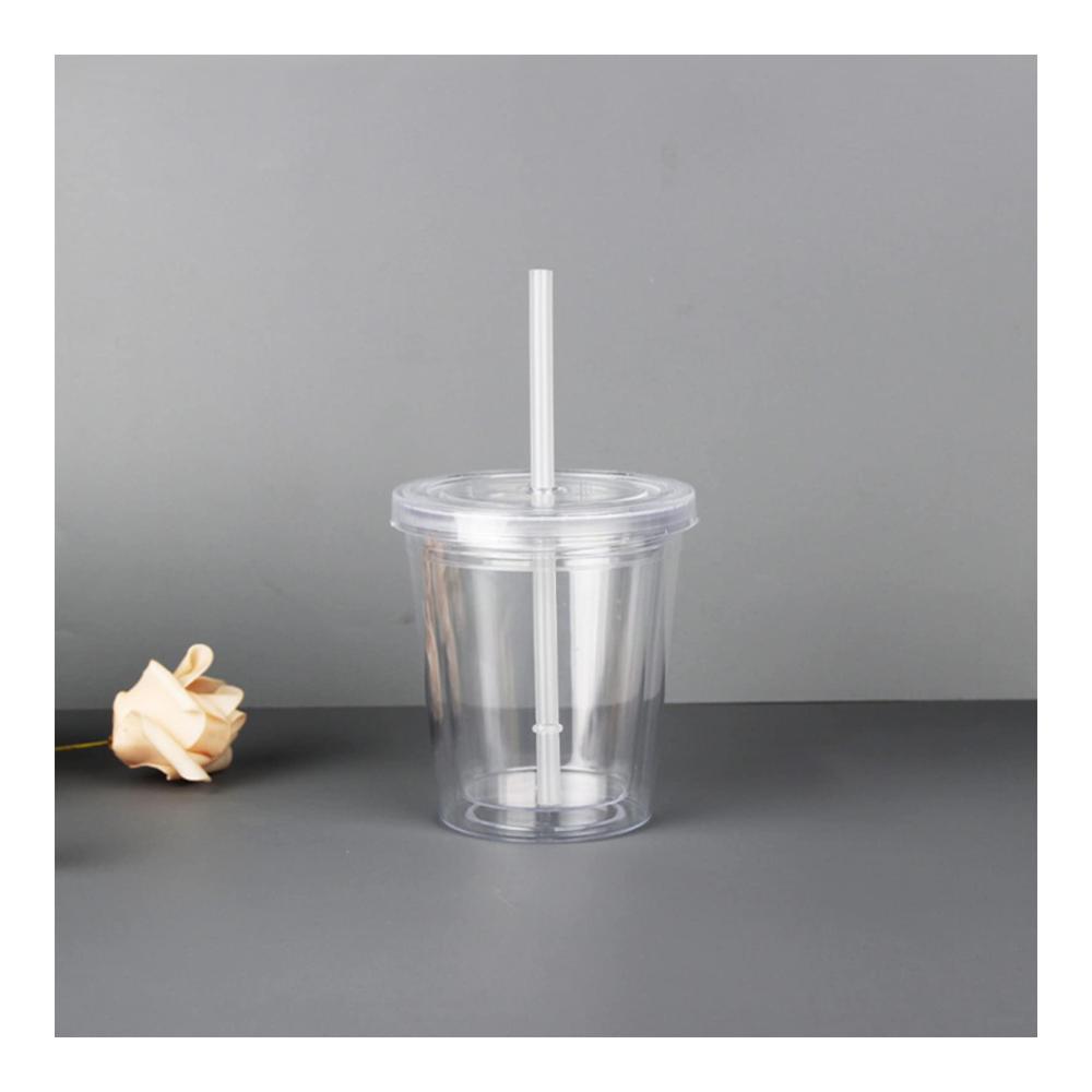 Genießen Sie Unterwegs! 350ml Doppelwandiger Strohbecher - Wiederverwendbarer BPA-freier Hartplastikbecher mit Deckel und Strohhalm - Ideal für Reisen und unterwegs