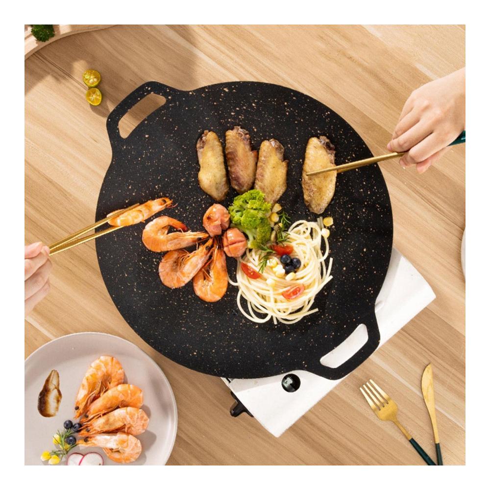 Entdecken Sie die Vielseitigkeit Koreanische Grillpfanne aus Gusseisen für köstliche Mahlzeiten - Flache Induktions-Grillplatte mit Antihaftbeschichtung - Schnelle Bratergebnisse