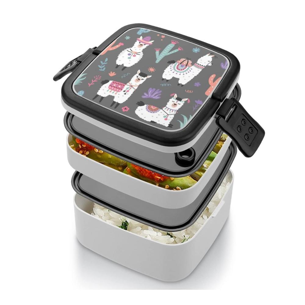 Alpaka Bento Box 2-lagige Frischhalteboxen mit Griff – Ideale Brotdose für Schule Arbeit und Unterwegs – Nachhaltige Lunchboxen für leckere Mahlzeiten unterwegs