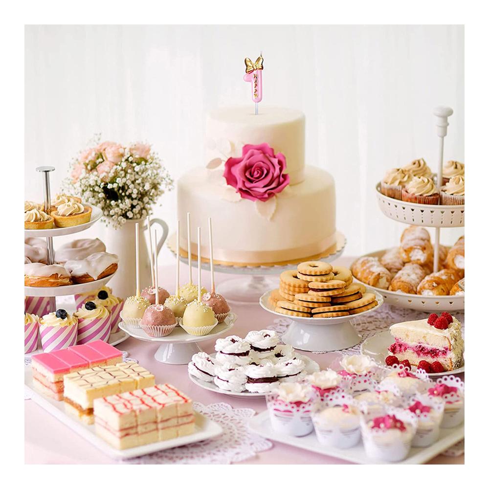 Rosa Geburtstagskerzen Nr. 7 mit Schleife - Happy Birthday Zahlenkerze für Mädchen Perfekter Kuchen Topper für Jahrestag & Party Deko Feierliches Zubehör