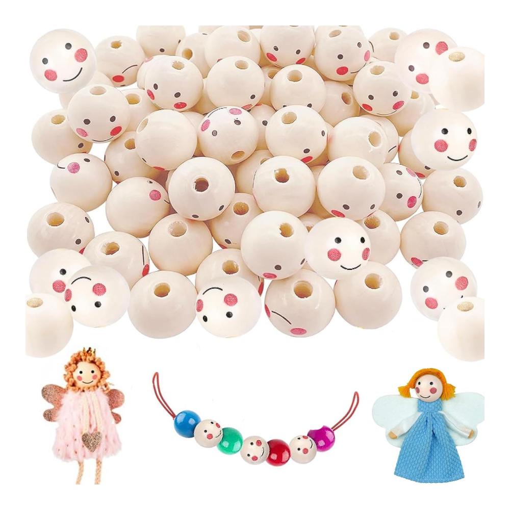 Perlenweben-Zubehör 100 Stück Natürliche Runde Holzperlen 20mm mit Löchern - Ideale Bastelperlen für DIY Handgefertigte Dekorationen. Entdecken Sie Smiley Holzperlen und mehr
