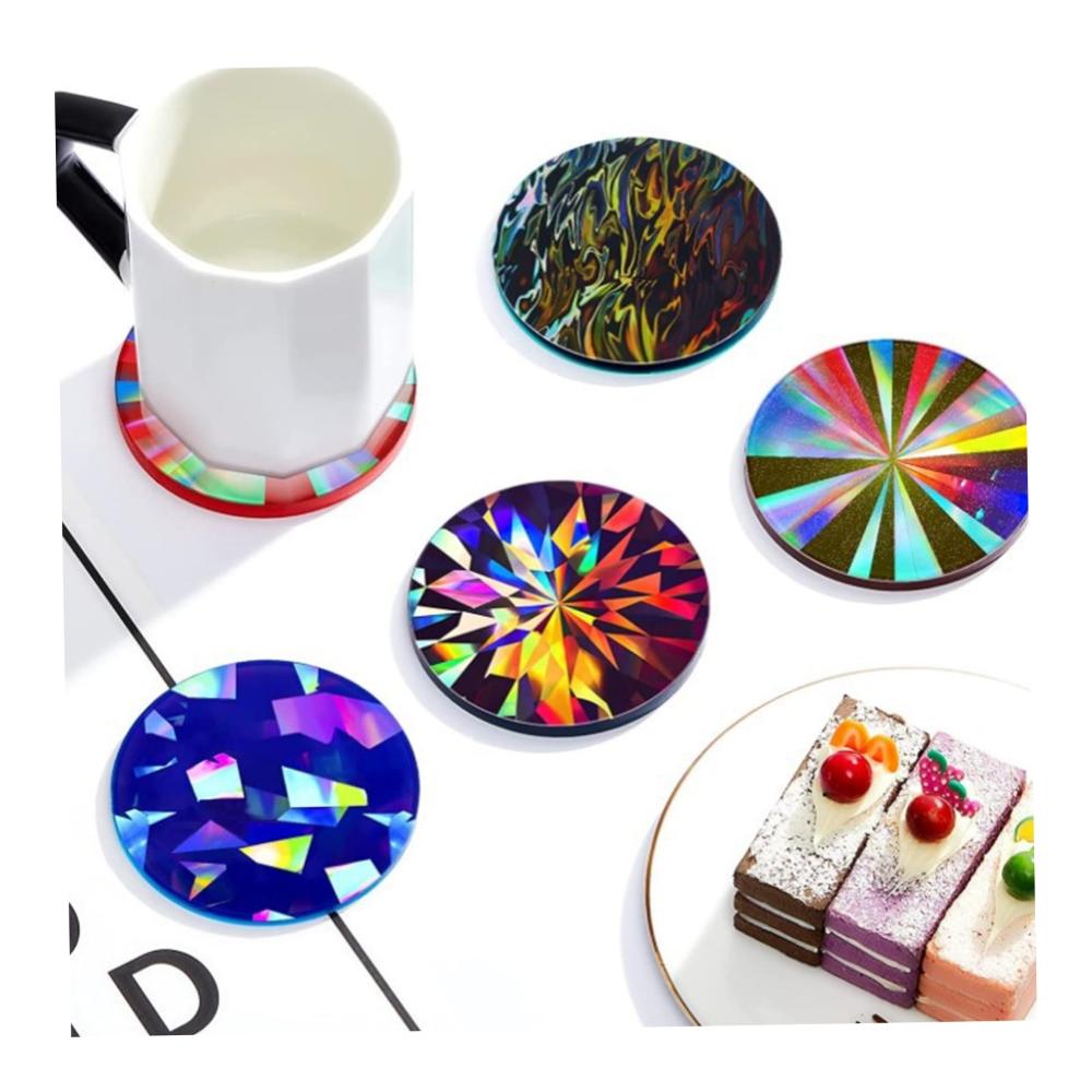4 Stück Silikonformen für Harz | Holografische Untersetzer-Formen | Modellieren & Gießen | DIY Epoxidharz-Formen | 4 Stile | Runde Gießformen für Getränke-Untersetzer | Harz-Formen | Kreative Heimwerkerproj