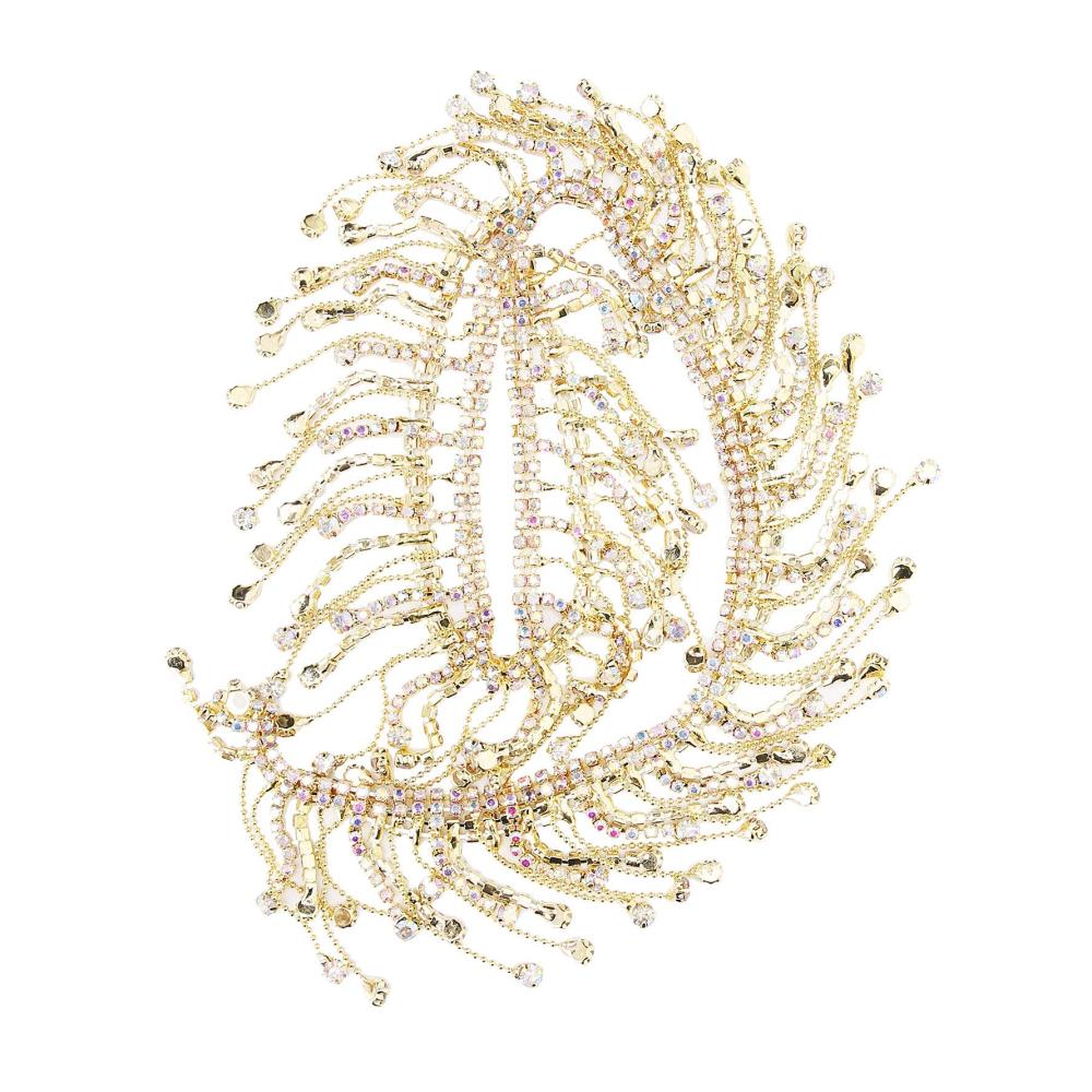 Elegante Strass-Borten mit Beads Hochwertige Fransen-Applikation für Brautkleider Taschen & mehr – Glamouröse Kristall-Dekoration in Goldton