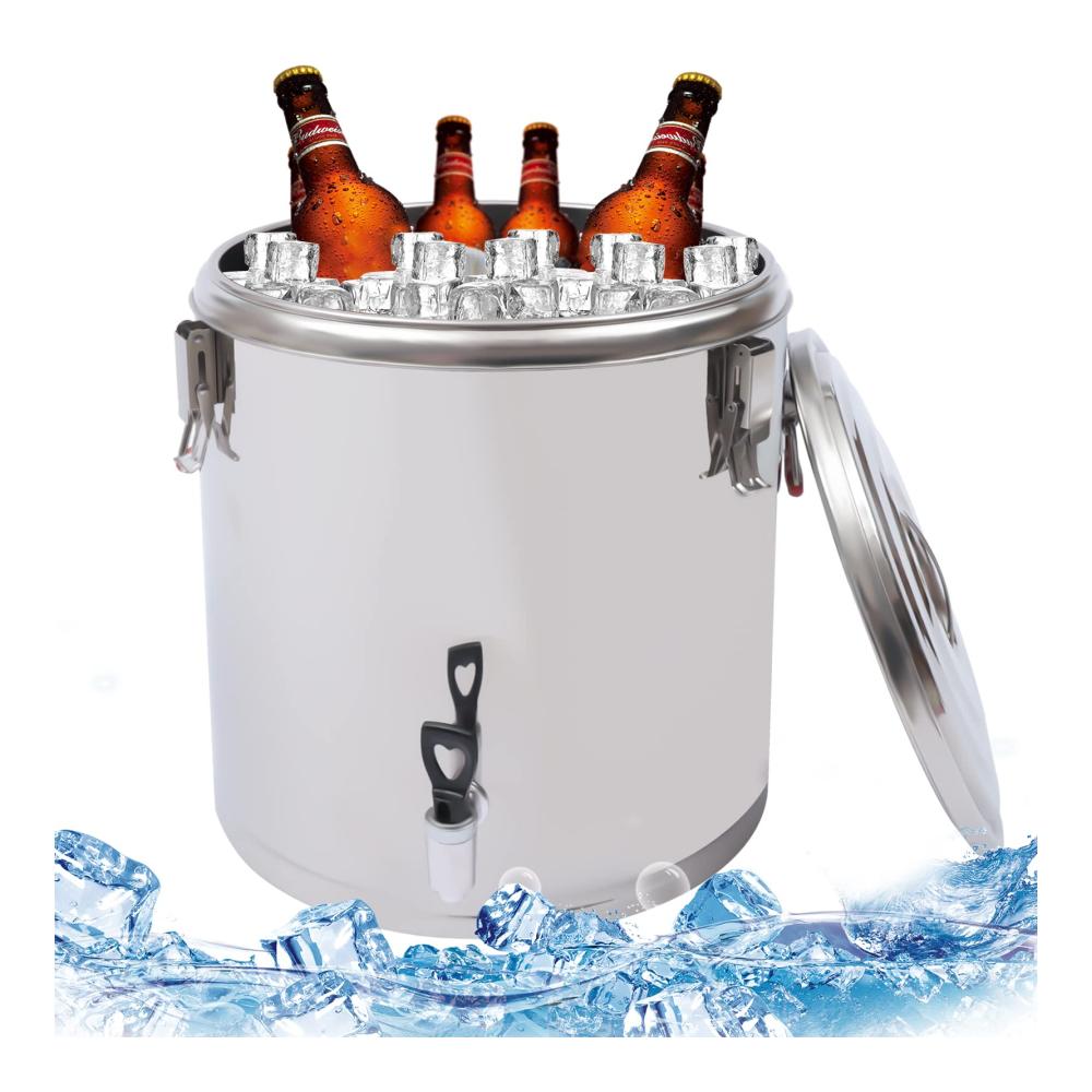 Hochwertiger Thermos-Lebensmittelbehälter 40L | Profi Gastro Speisentransportbehälter aus Edelstahl | Mit Hahn- und Druckausgleichsventil | Ideal für heiße und kalte Getränke | Deckel mit Gummiring und Spannverschluss | Praktische