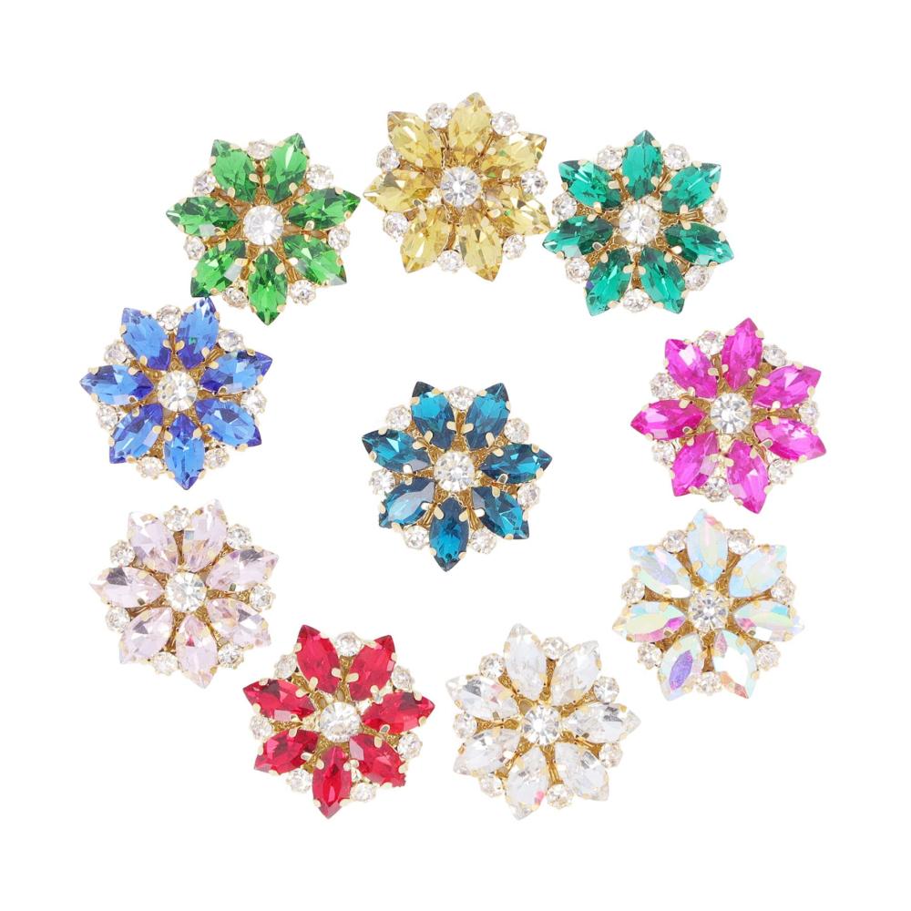 Exquisite Verzierungen Kristall-Blumenknöpfe mit Strassbesatz für DIY-Bekleidung. Dekorative Knöpfe zum Aufnähen und Basteln von Kleidung. 10 Stück