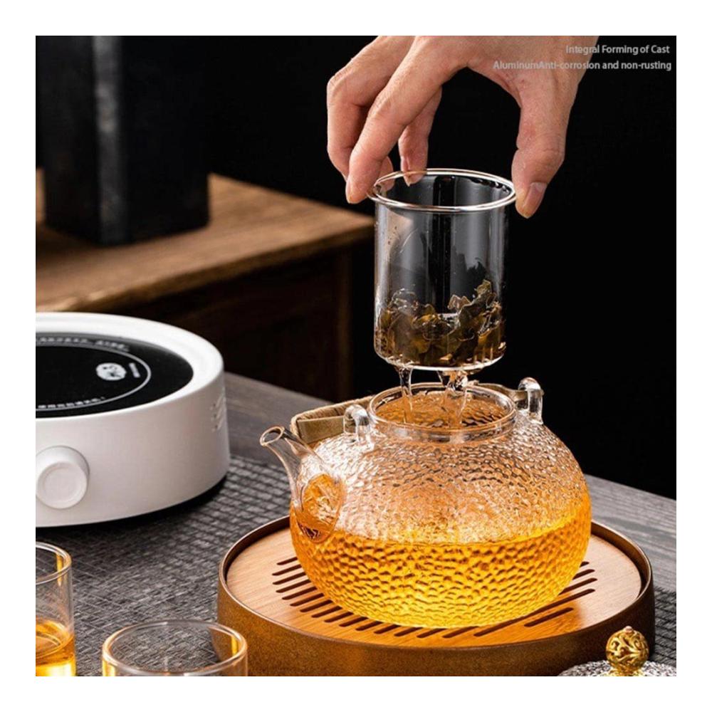 Hochwertige FIYSON Glasteekanne 900ml mit Siebeinsatz | Transparenter Tee-Genuss | Gehämmerter Strahltopf für losen Tee | Teebereiter aus Glas für anspruchsvolle Genießer