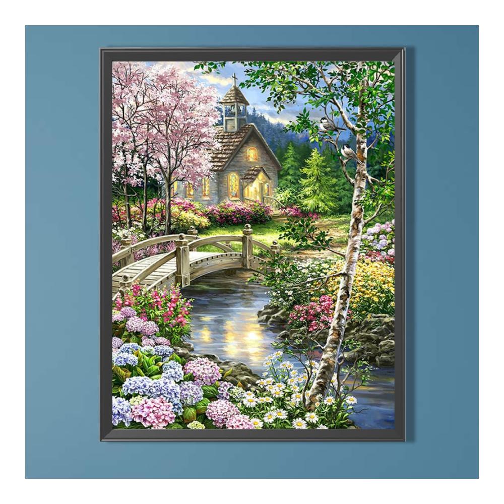 5D-Diamantgemälde Sets Vollständige runde Bohrer teilweise AB idyllische Landschaft 45x60cm - DIY Malerei für kreative Stunden