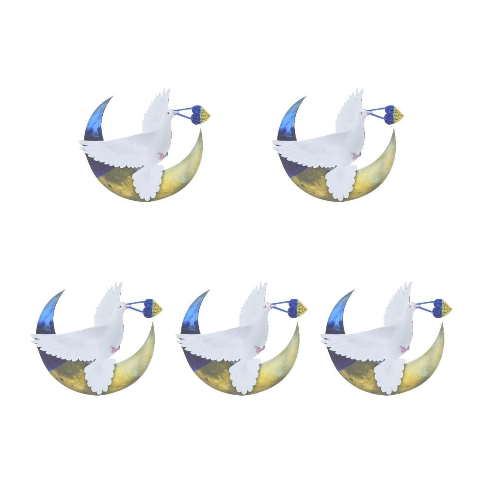 Ätherische Schönheit Moderne Wandskulpturen – 5er-Set Mondtaube Metall Wanddekorationen für einzigartige Wandkunst