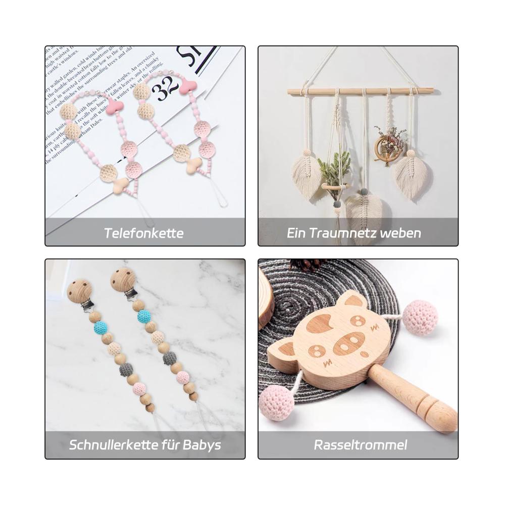 20er Packung DIY Hölzerne Häkelperlen - 20mm Bunte Holzkugeln für Stricken und Dekorationen - Handgefertigte Naturperlen mit Loch - Ideal für Schmuckherstellung und Bastelprojekte - Blau Rosa Beige Hellgrau enthalten