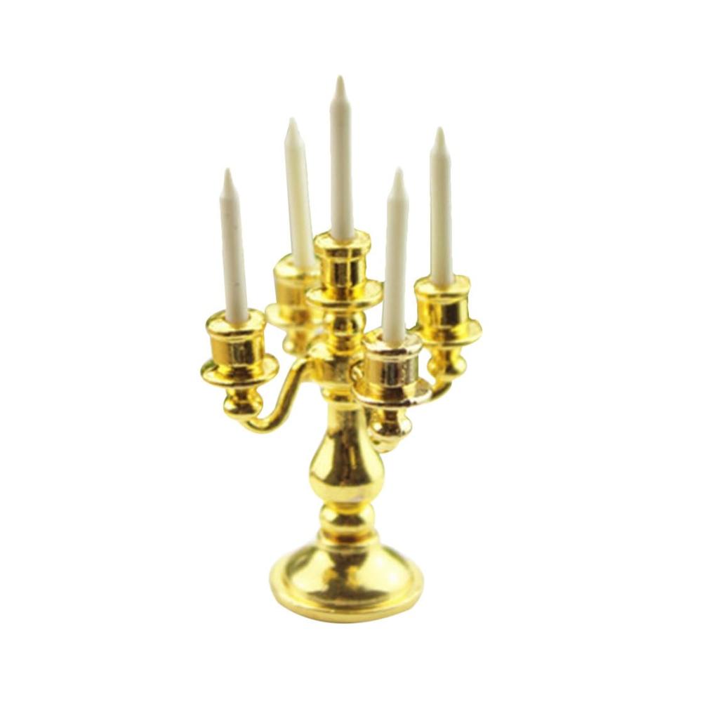Entzückender Teelichthalter für Puppenhäuser im Maßstab 112 | Vintage-Design mit 5 winzigen Kerzenköpfen für eine charmante Atmosphäre | Perfekte Ergänzung für Puppenhaus-Dekorationen | Goldenes Retro-Modell