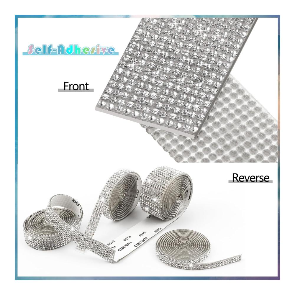 Bänder - Strasssteine Selbstklebend Kristall Diamant Band 4 Rollen - Glitzersteine Silber Strassband für DIY Deko - Perfekt für Kunsthandwerk Auto Telefon Hochzeit & Geburtstag