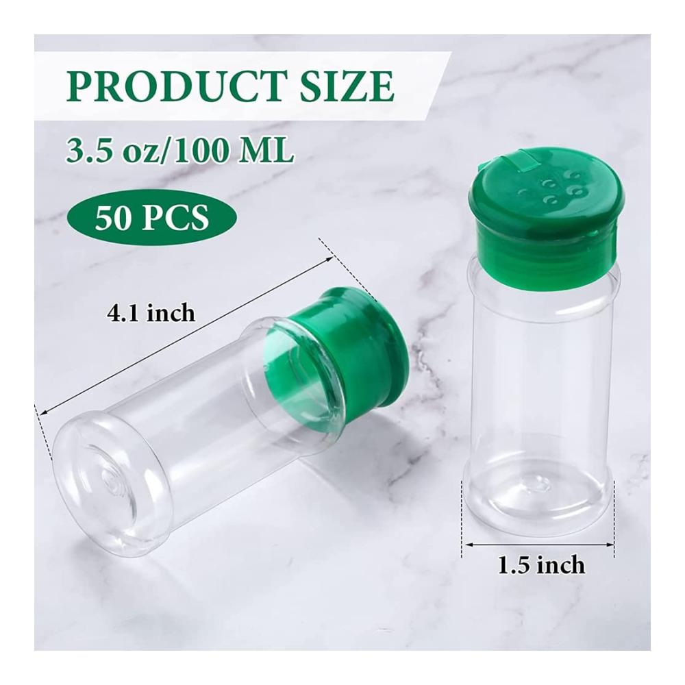 Entdecken Sie die Vielfalt! 50 Kunststoff-Gewürzgläser mit Streudeckeln für Ihre Küche. Praktische Gewürzbehälter Gewürzflaschen und Streuer 100 ml grün und funktional. Organisieren Sie Ihre Gewürze stilvoll