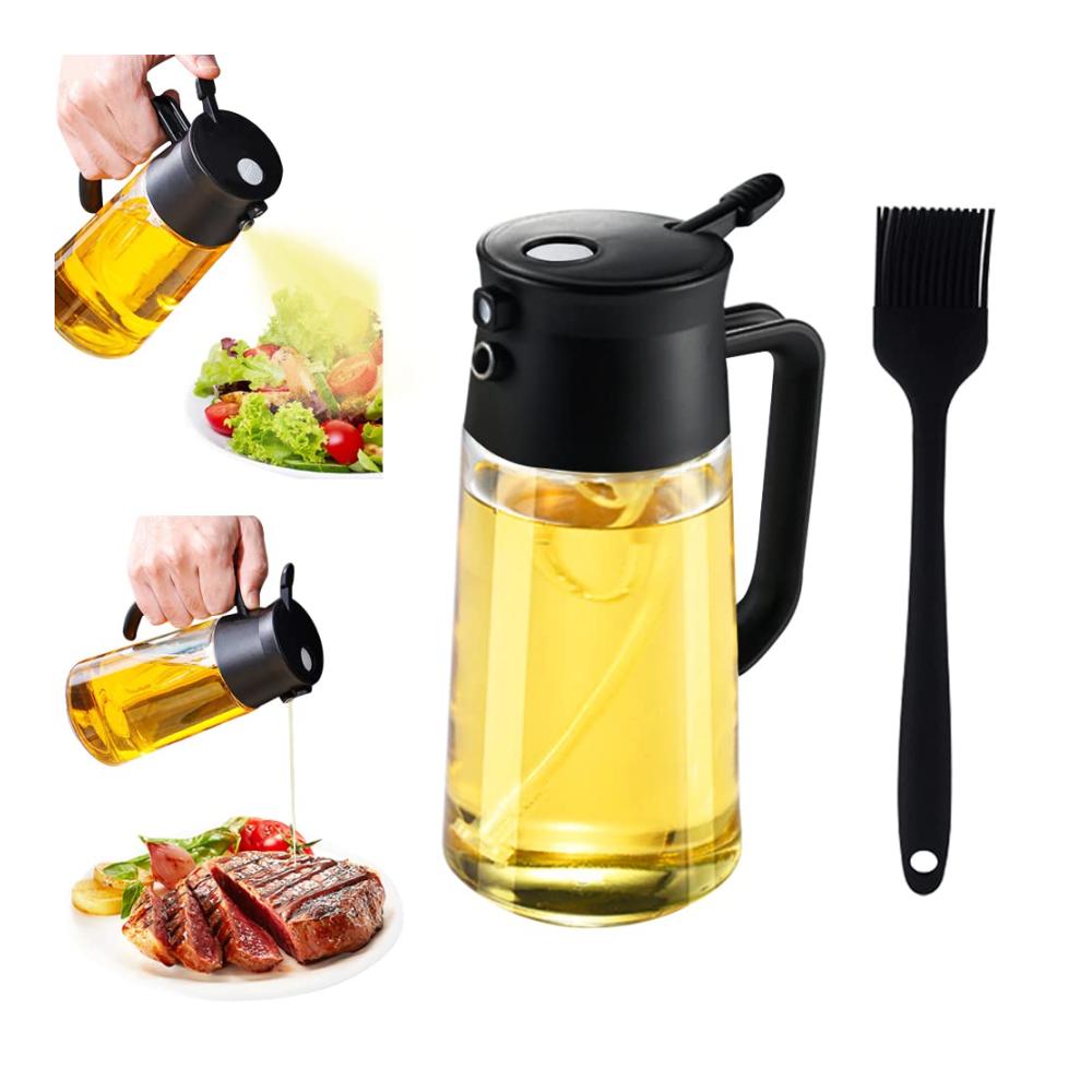 Praktischer 2-in-1 Ausgießer für Flaschen - Ölspender und Sprühflasche für Kochen Grillen & Salate - Barzubehör für BBQ und Backen - 500ml Schwarz