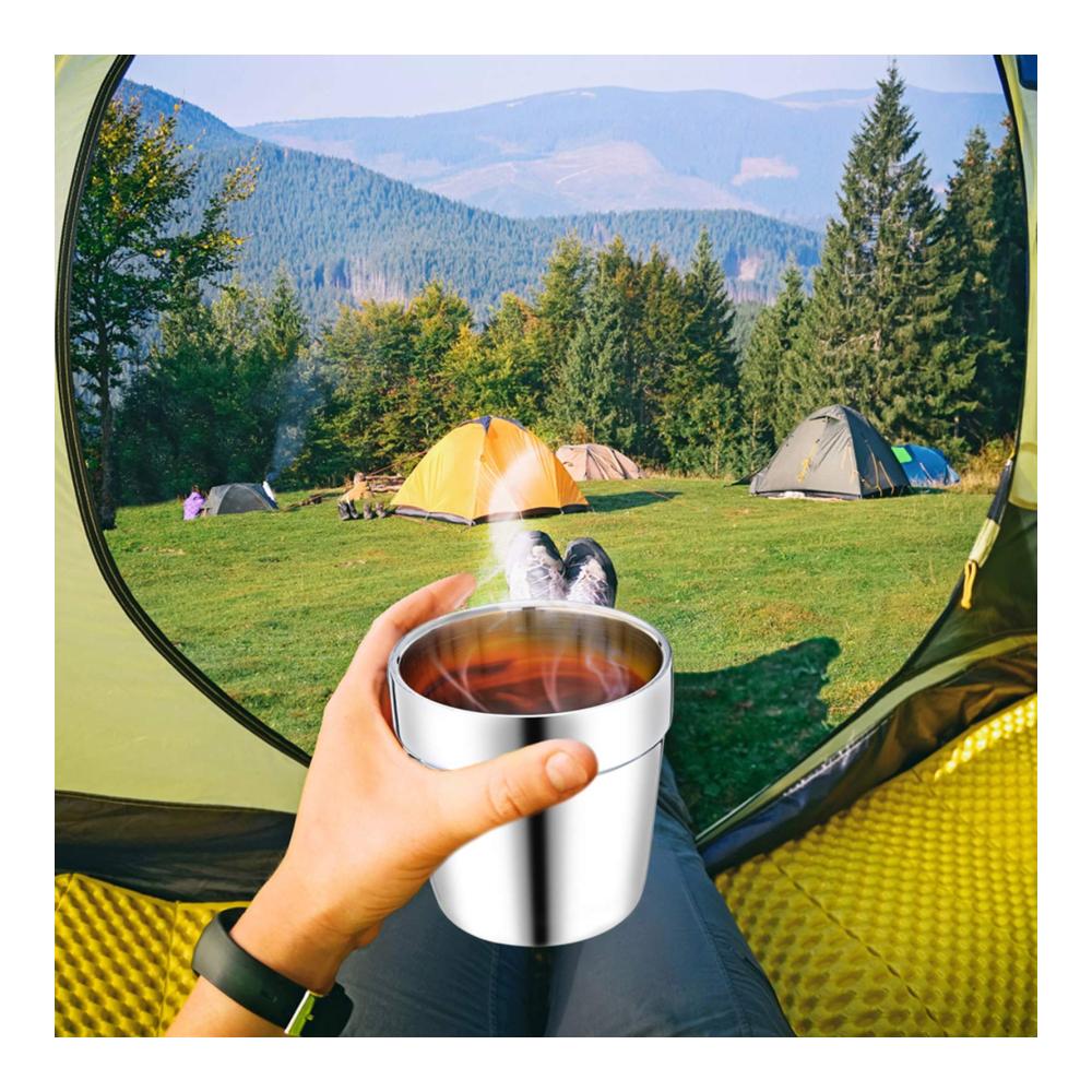 TEAMFAR Espressotassen 4er-Set | Edelstahl Doppelwandig | Dickwandige Mokkatassen | 150ml | Für Zuhause Party & Camping | Unzerbrechlich & Spülmaschinenfest | Wiederverwendbare Kaffeetassen