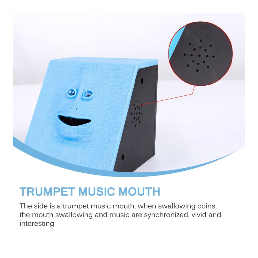 Kinderzimmer Deko Lustige Gesichtsbank Spardose - Automatisches Münzen-Essen & Musikspiel - Tolles Geschenk für Kinder - Batteriebetrieben (Blau