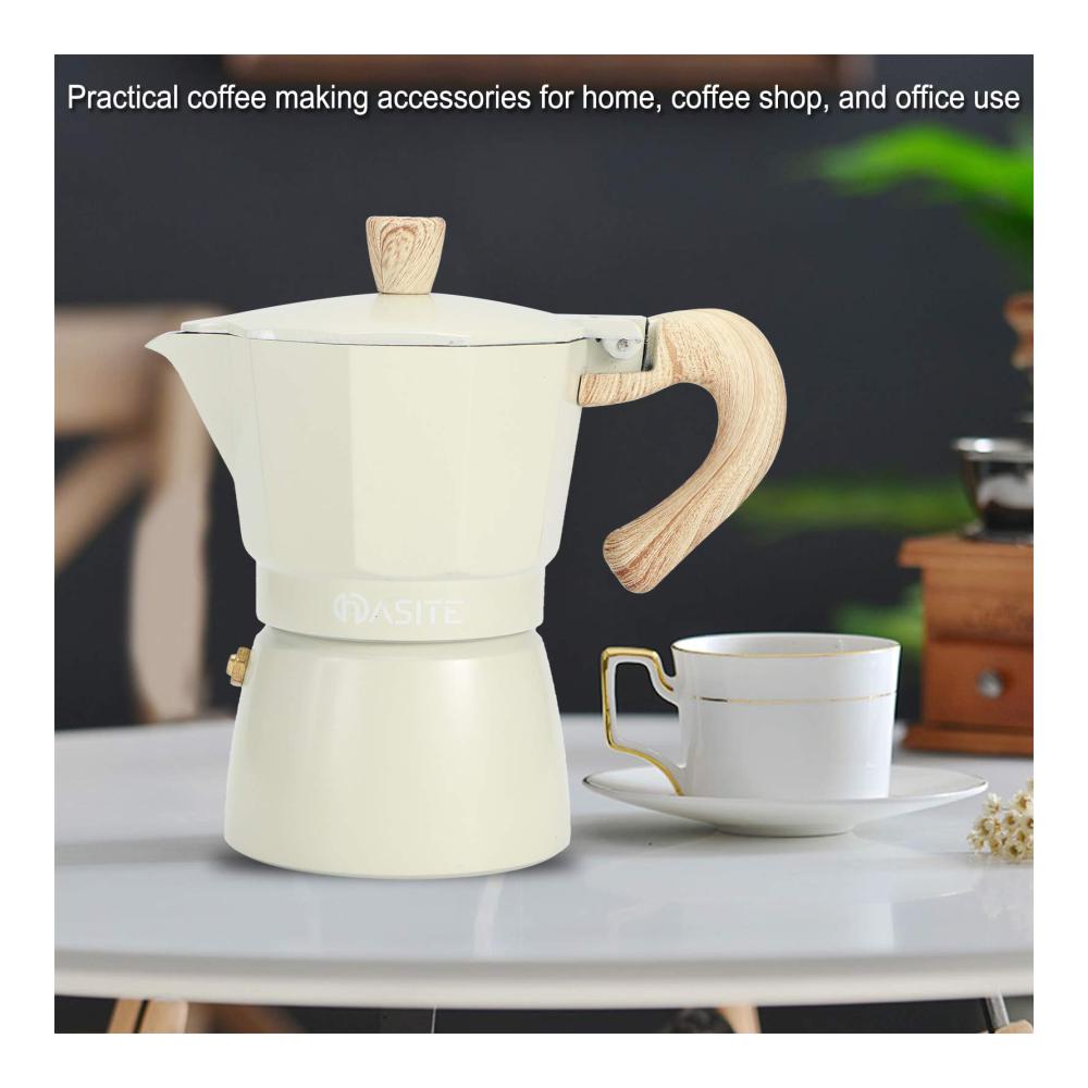 Espressokocher Moka-Kanne Aluminium | Achteckige Kaffeekanne | Wasserkocher für Zuhause | Café Zubereiter | Traditioneller Genuss in schwachem Gelb 150ML