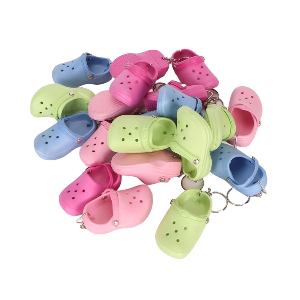 20 Stück bunte Ringel-Slipper-Schlüsselanhänger aus weichem Silikon | Süße Sandalen-Anhänger für Mädchen und Jungen | Dekorative Loch-Dekoration in 4 Far