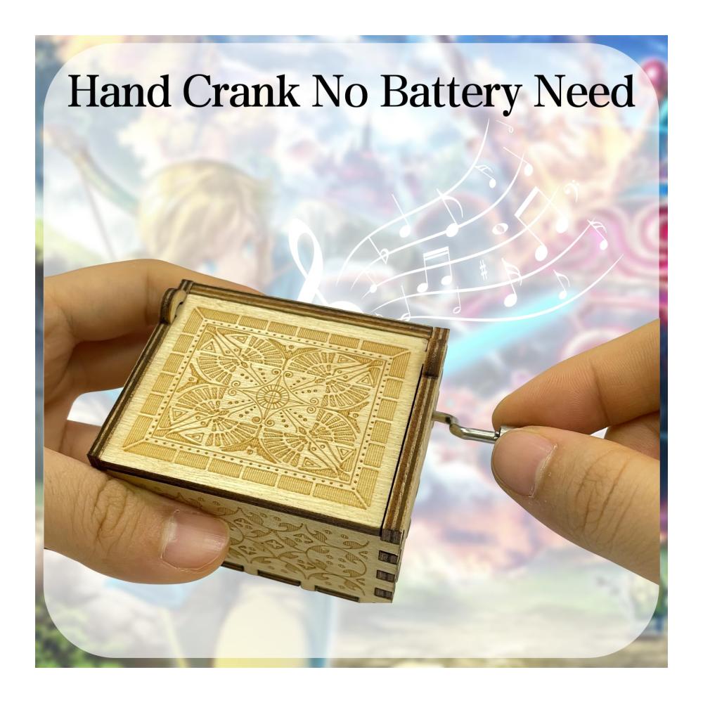 Entdecken Sie den Zauber von Zelda mit unserer handgeschnitzten Holz-Spieluhr. Genießen Sie die einzigartige Zelda-Melodie mit dieser dekorativen Musikbox für Erwachsene. Handkurbeln Sie die hölzernen Musikboxen für einen nostalgischen Klang. Authentisch graviert mit antikem Charme ist diese Zelda-Spieluhr ein beeindruckendes Kunstwerk für Musikliebhaber. Verleihen Sie Ihrem Raum einen Hauch von Eleganz mit dieser englisch bedruckten Holz-Musikbox. Ein Must-have für alle Zelda-Fans und Liebhaber handgefertigter Musikinstrumente