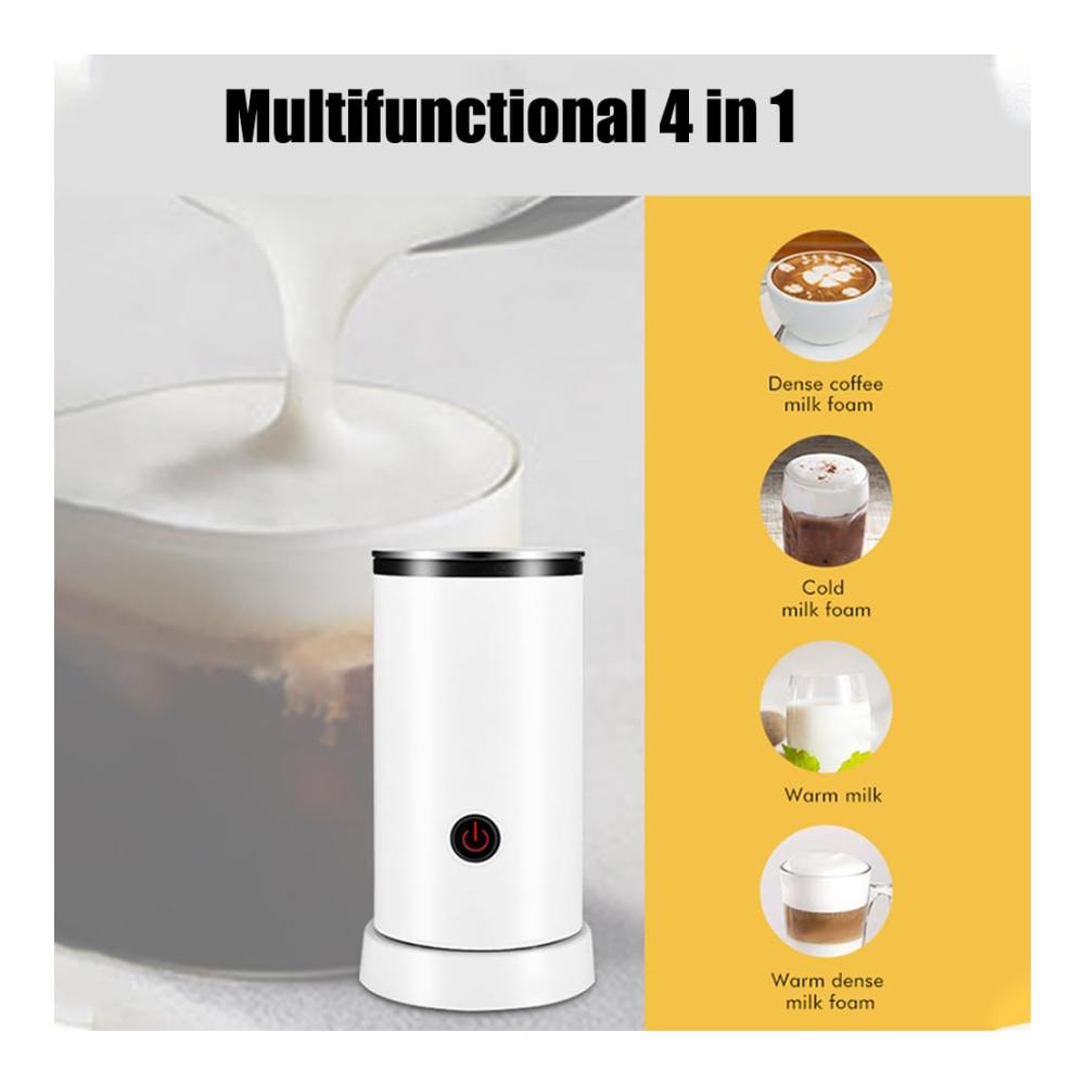 Elektrischer Milchaufschäumer 4-in-1 Deluxe Set - 600 W Leistung 240 ml Kapazität für 8-12 Unzen Heiß- und Kaltmilchschaum geräuschloser Betrieb rutschfester Edelstahl-Milchaufschäumer für perfekte Latte Cappuccino und Macchiato - Innovatives Design für