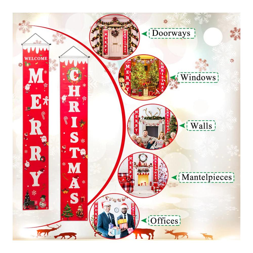 Fröhliche Weihnachten Banner - Festlicher Neujahrsgruß 31 x 180CM aus strapazierfähigem Polyester - Weihnachtsmann & Co. - Ideale Veranda Dekoration - Weihnachtliches Hängeschild für besondere Feststimmung