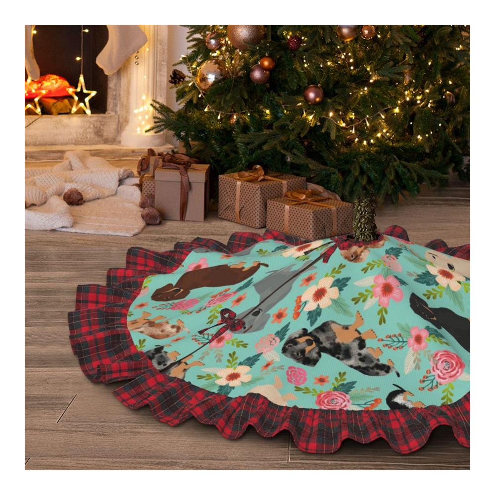 Personalisierbare Weihnachtsbaumdecke & Matte - Hund mit Blumenmuster für drinnen & draußen - Dekoration für Zuhause Party & Feiertage - Weihnachtsbaumständer inklusive