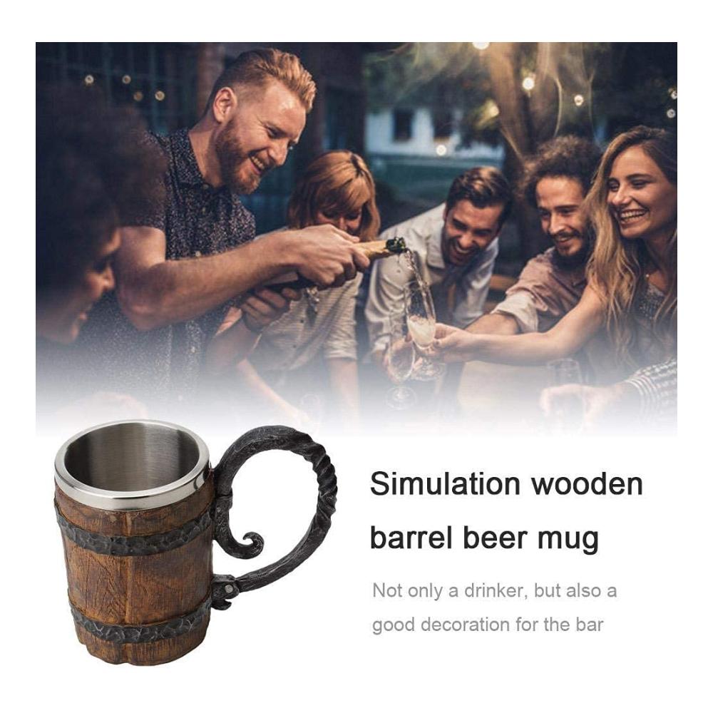 Authentische Holzoptik Vintage Biergläser aus Edelstahl mit Griff im Holzfass-Design - Perfekte Geschenkidee für Männer - 550 ml Kapazität - Rustikaler Genuss für Bierliebhaber