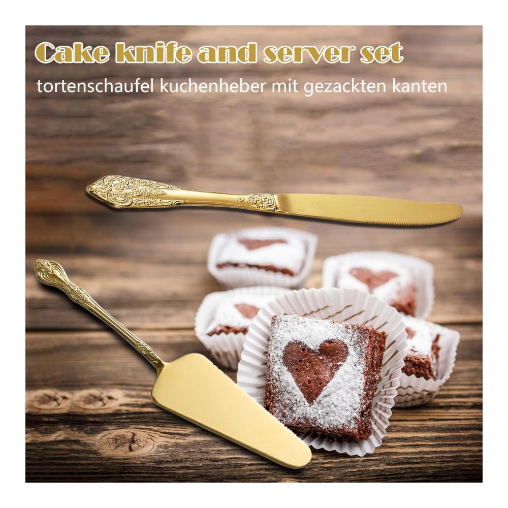 Kuchen- & Tortenheber Set aus Edelstahl – Präzises Schneiden mit gezackten Kanten – Ideal für Hochzeiten – Goldene Eleganz – 2-teiliges Set